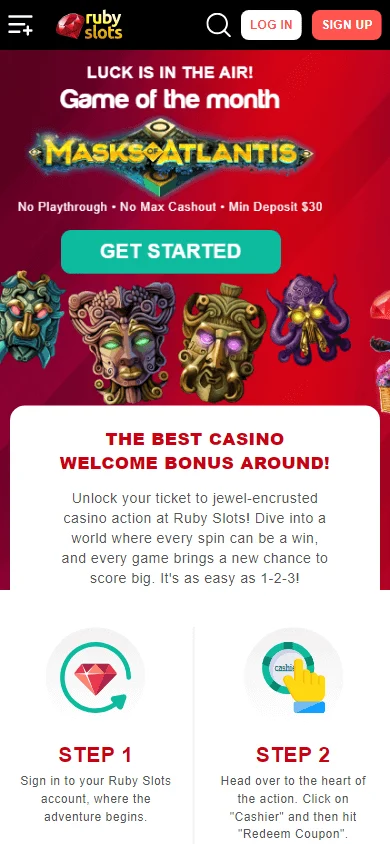 Ruby Slots Casino mobile promotions interface on a smartphone